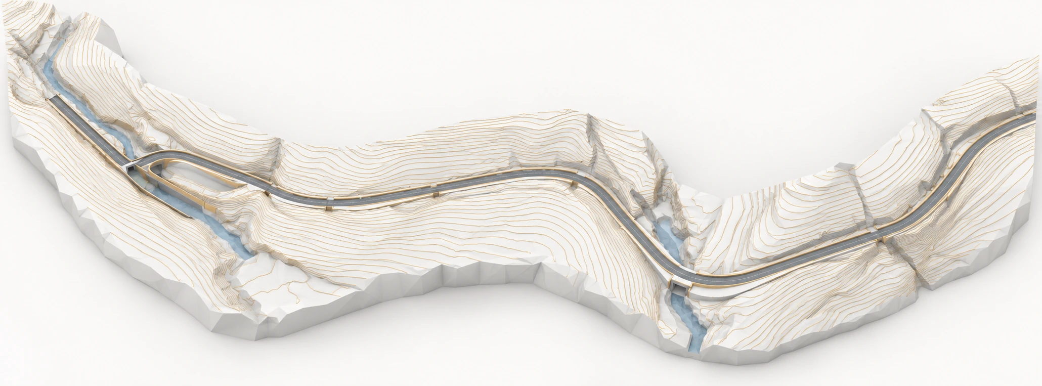 Visualización 3D de estilo BIM del acceso sur a Choquequirao, vía Huanipaca–Kinualla, elaborada con IA.