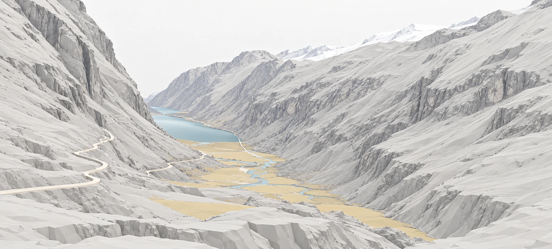 Visualización 3D de estilo BIM del paisaje y el trazado vial, elaborada con IA.