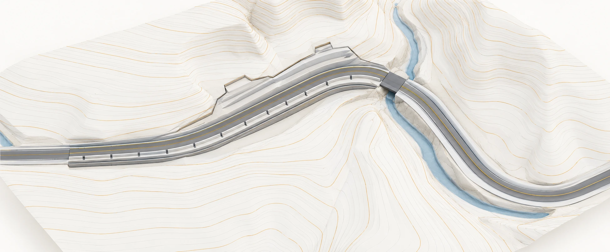 Visualización 3D de estilo BIM del mejoramiento geométrico de la zona 47-1, sector Nazca–Puquio, elaborada con IA.