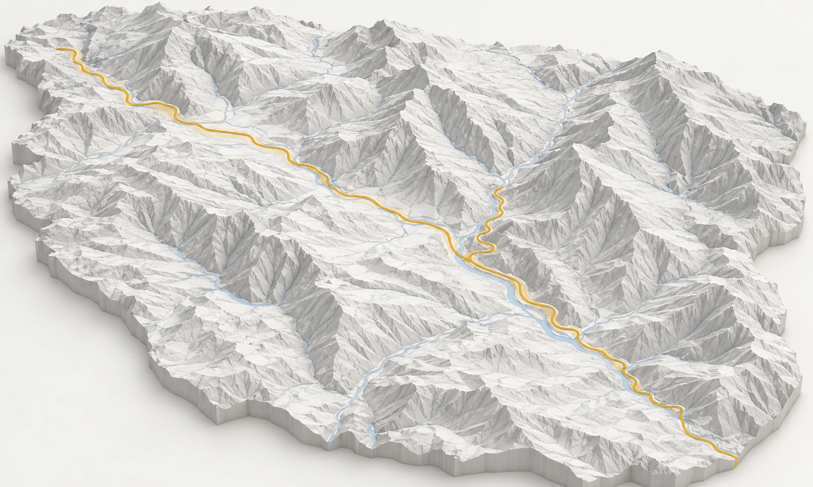 Visualización 3D de estilo BIM del contexto territorial de la vía San Jerónimo–Urcos, elaborada con IA.