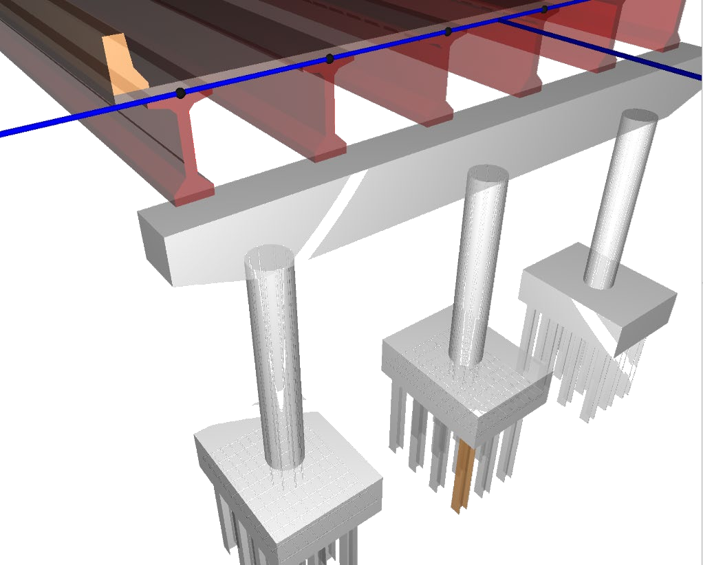 Modelo detallado de la subestructura y cimentación de un puente.